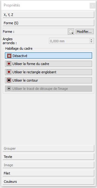 fenêtre proprietes onglet forme(s)
